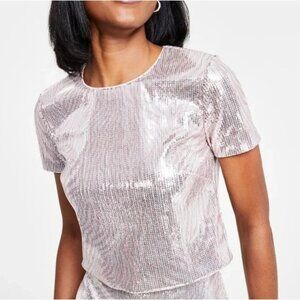 Michael Kors Sequin Top Pink Metallic Glitter Short Sleeve Party Blouse Size XL